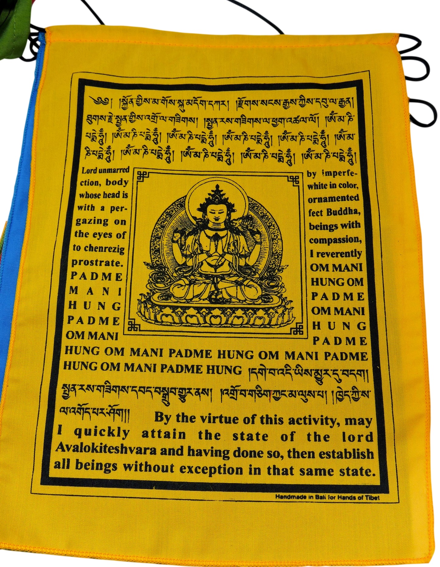 Handmade Buddha of Compassion Prayer Flags with English Translation (6x8)