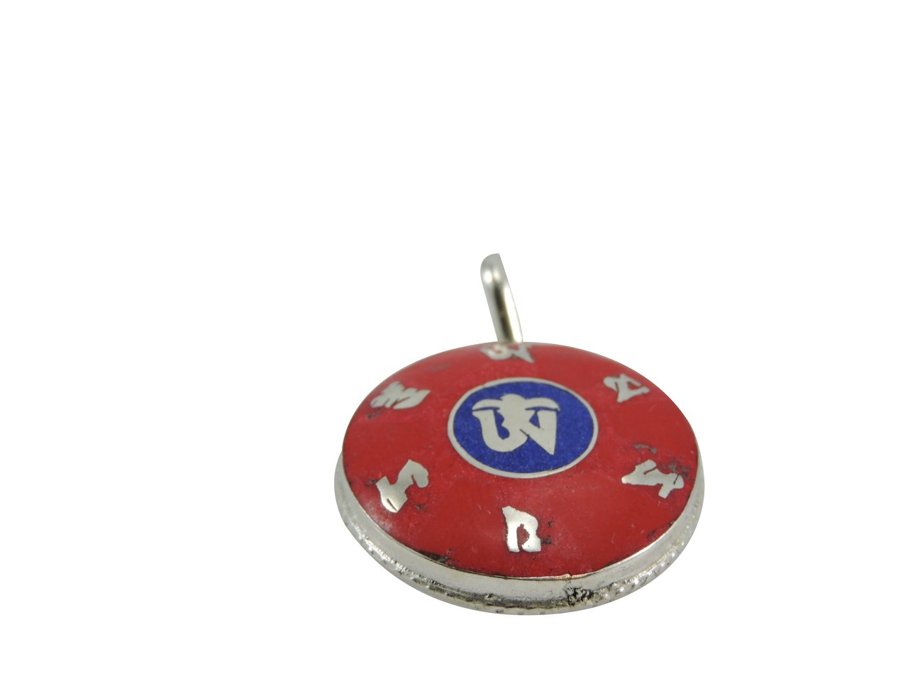 Handmade Tibetan Om Mani Coral and Lapis Pendant