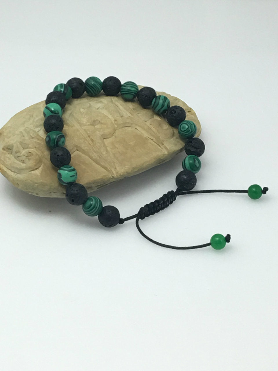 Lava and Malachite Wrist Mala Bracelet for Meditation