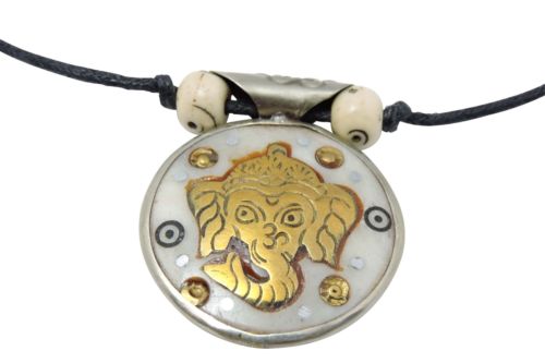 Double Sided Hand Crafted Yak Bone Compassion and Lord Ganesh Pendant