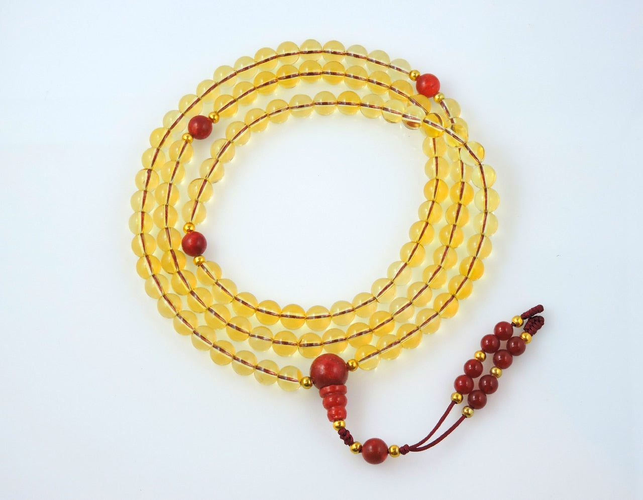 Citrine and Coral Sunrise 108 Bead Tibetan Mala with for Meditation