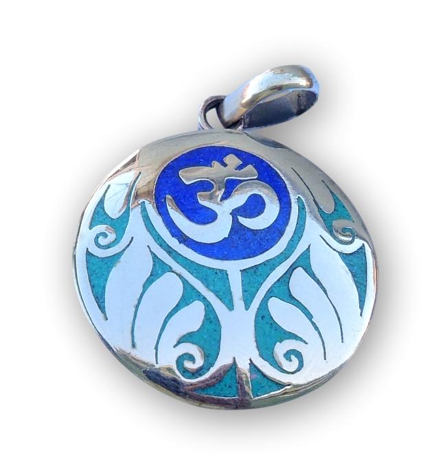 Handmade Tibetan Turquoise, Coral, Lapis Om Pendant from Nepal (Sanskrit Om)