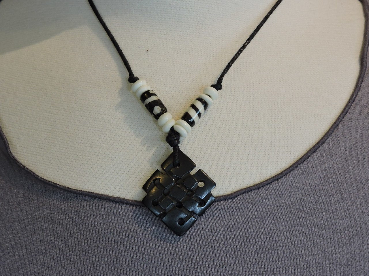 Eternal Knot dark Yak bone Pendant Necklace