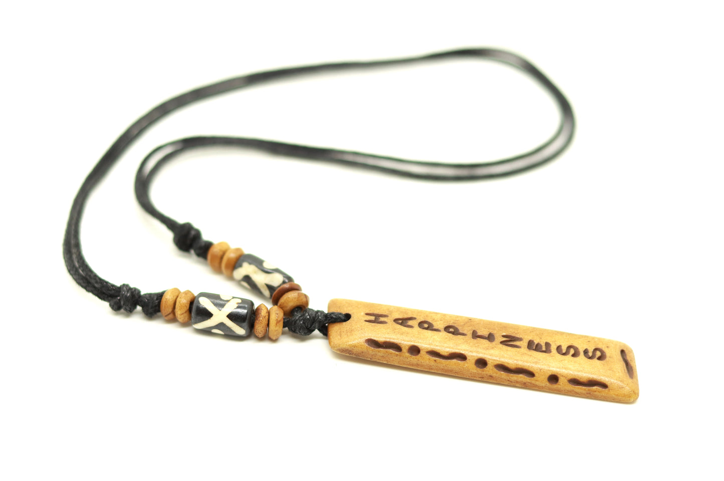 Handmade Happiness Message Bone Pendant For Men Or Women Boho Necklace
