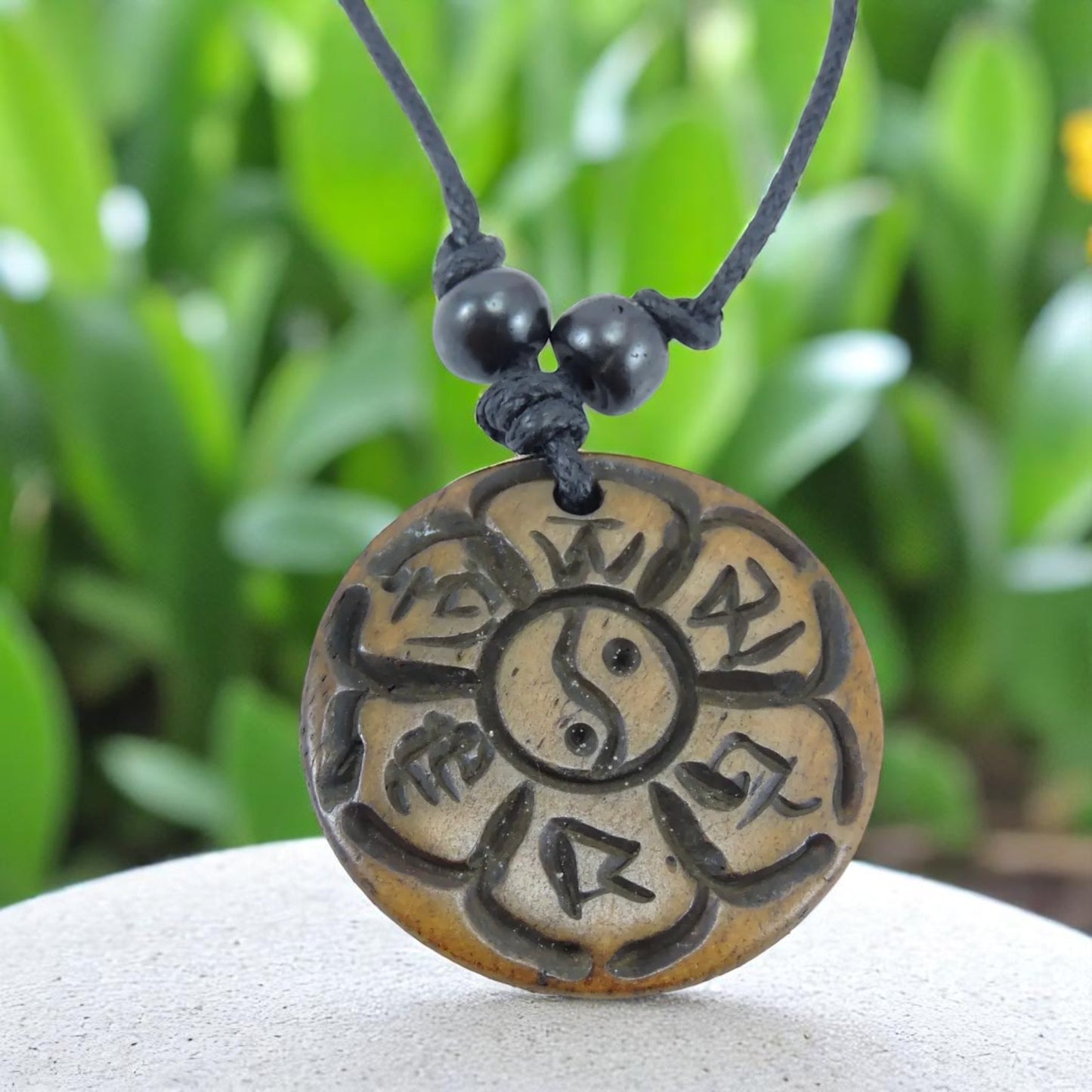 Buddha Eyes Om Mani Padme Hum Yak Bone Pendant