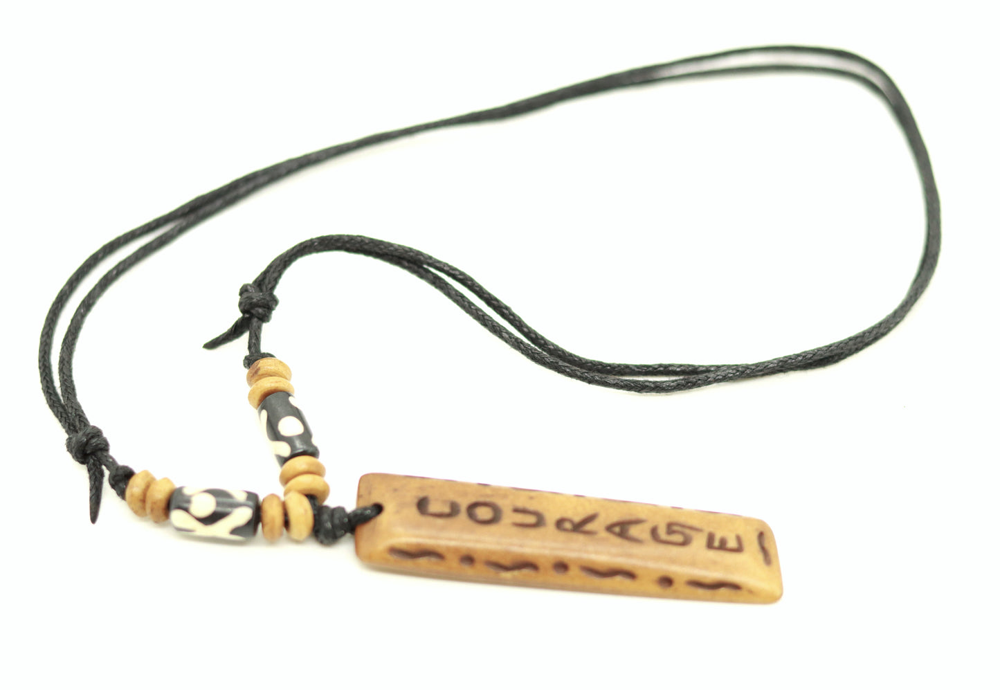 Handmade Courage Message Bone Pendant For Men Or Women Boho Necklace