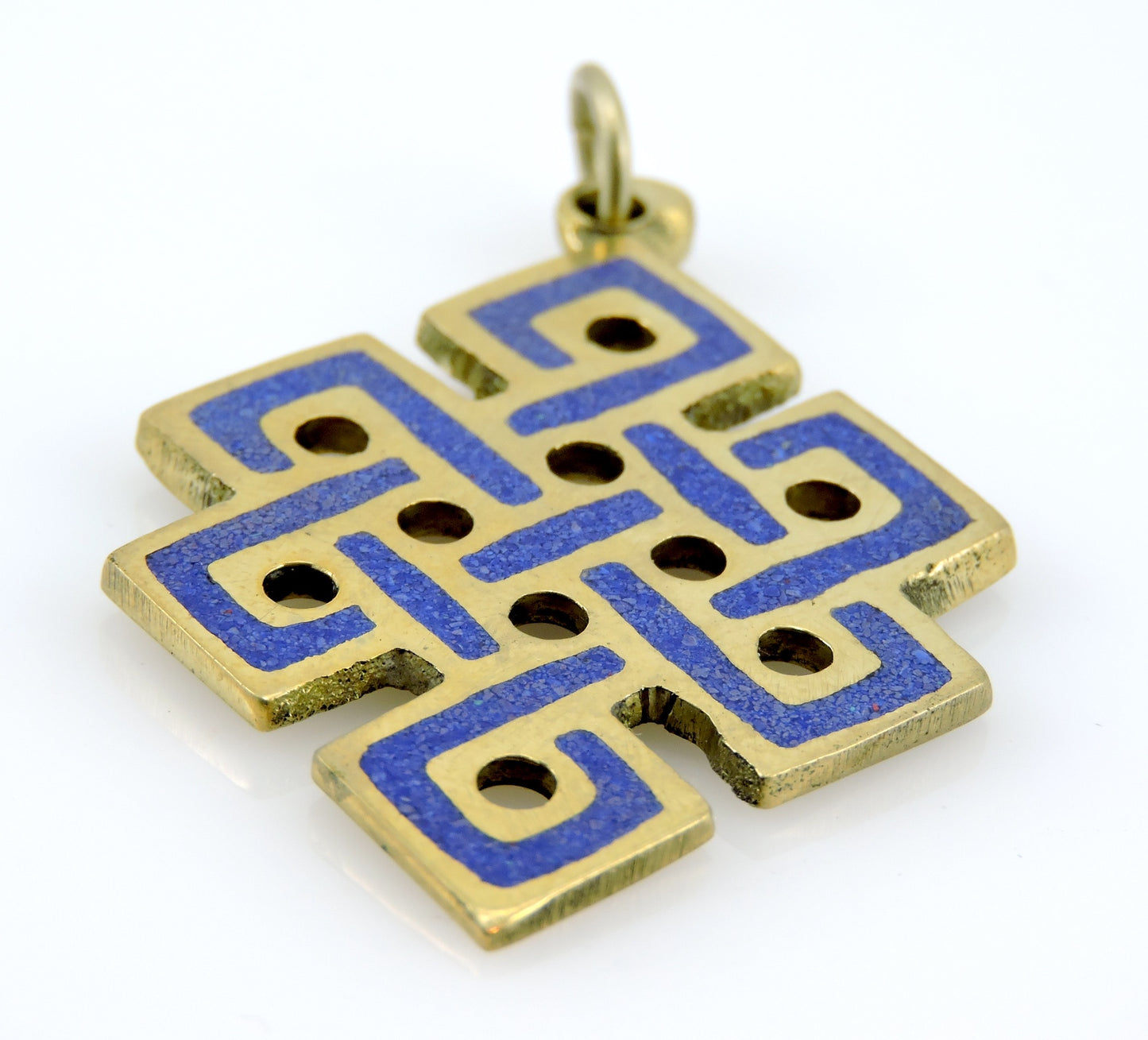 Hand Crafted Eternal Knot Lapis and Brass Pendant