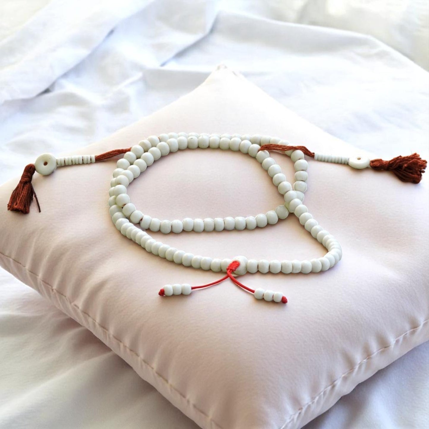 White Yak Bone Tibetan 108 Bead Mala 108 with Bone Counters