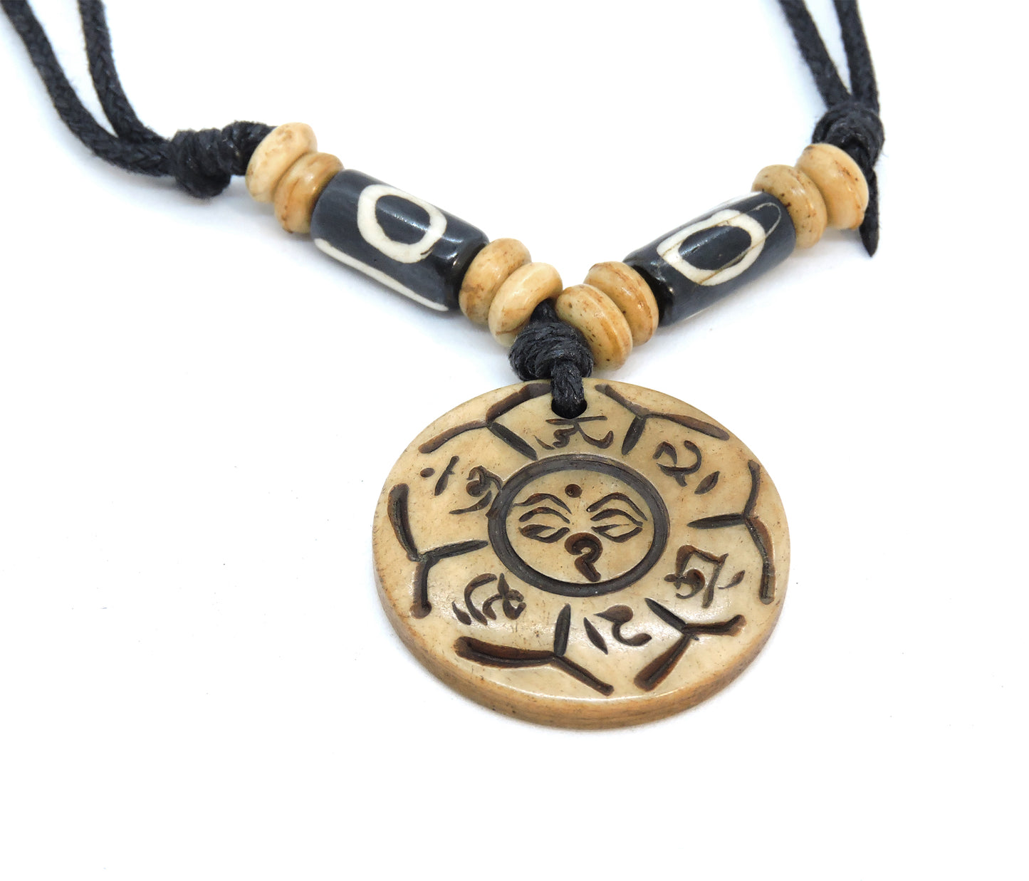 Buddha of Compassion Yak bone pendant necklace