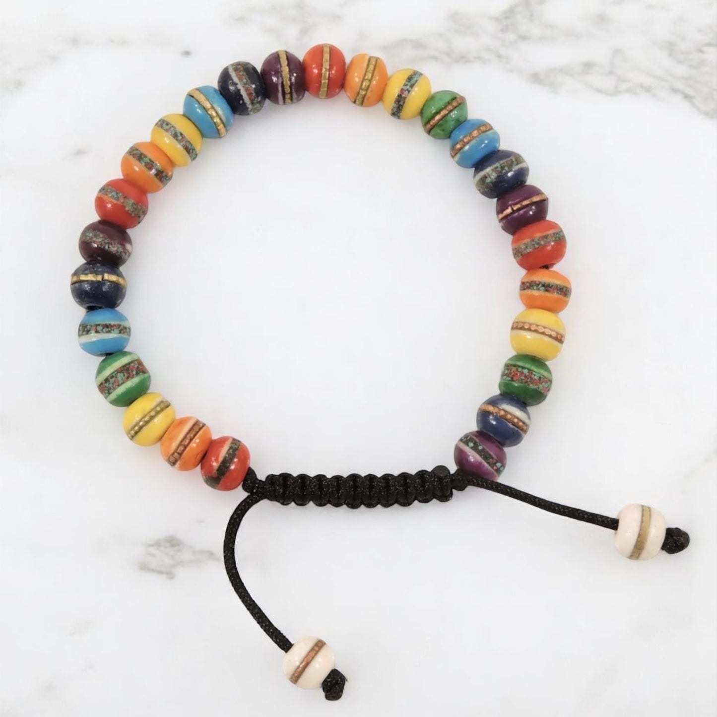 Healing Tibetan Wrist Mala Yoga Bracelet - Rainbow Seven Chakra color bone bracelet