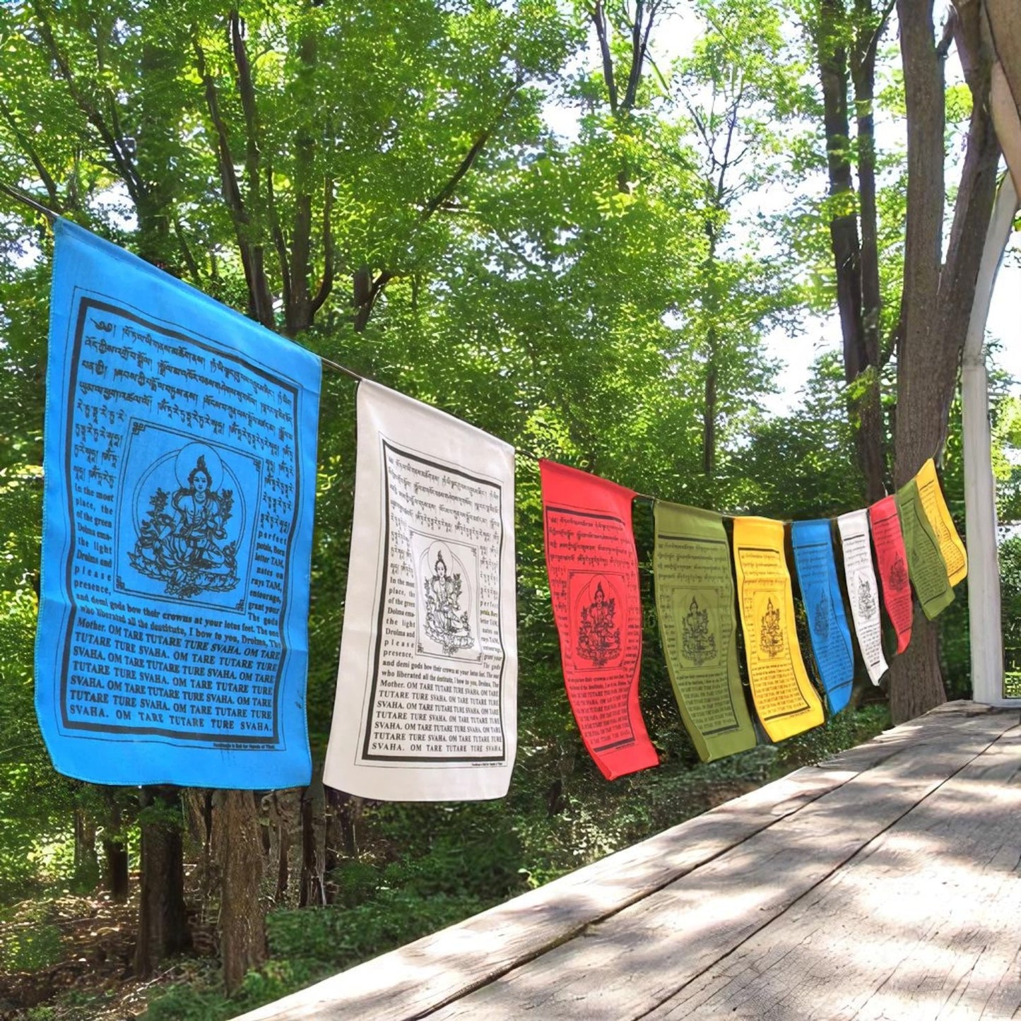 Large Handmade Tibetan Green Tara Prayer flags Tibetan with English Translation (9X12)