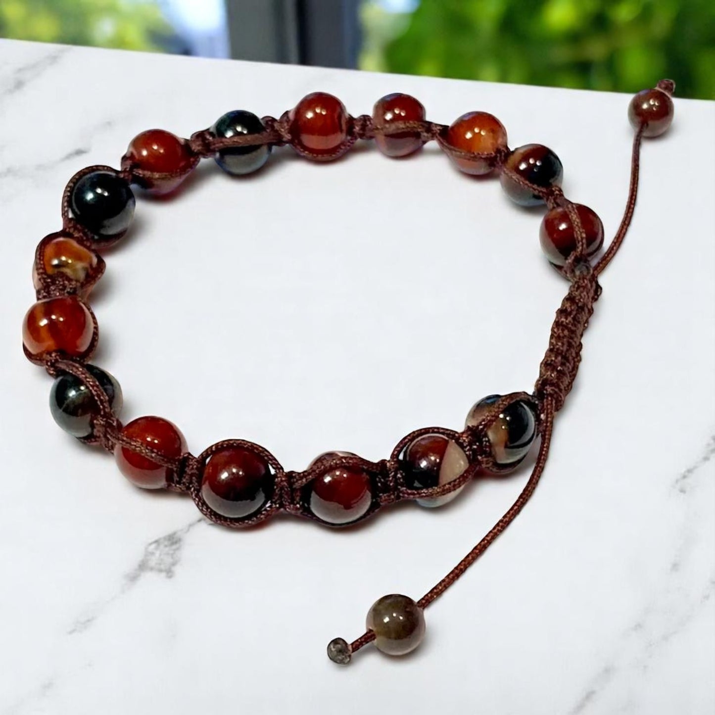 Hand Knotted Banded Agate Wrist Mala/Bracelet