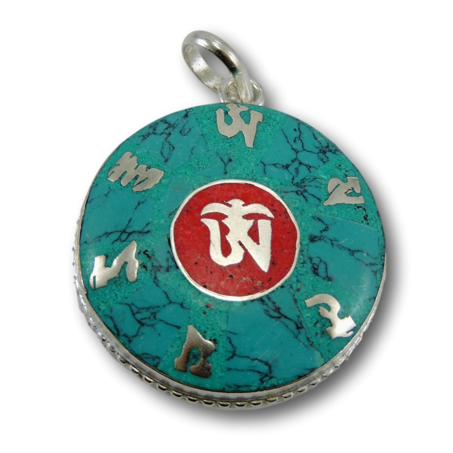 Hand Crafted Turqouise Coral Om Pendant From Nepal