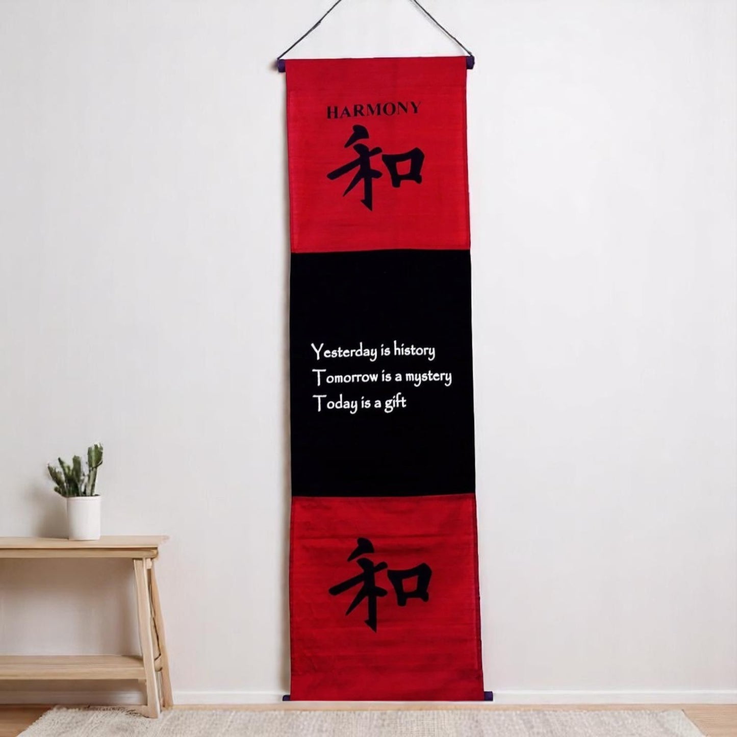 Large Cotton Harmony Inspirational Yoga Banner Scroll Style (Burgundy)