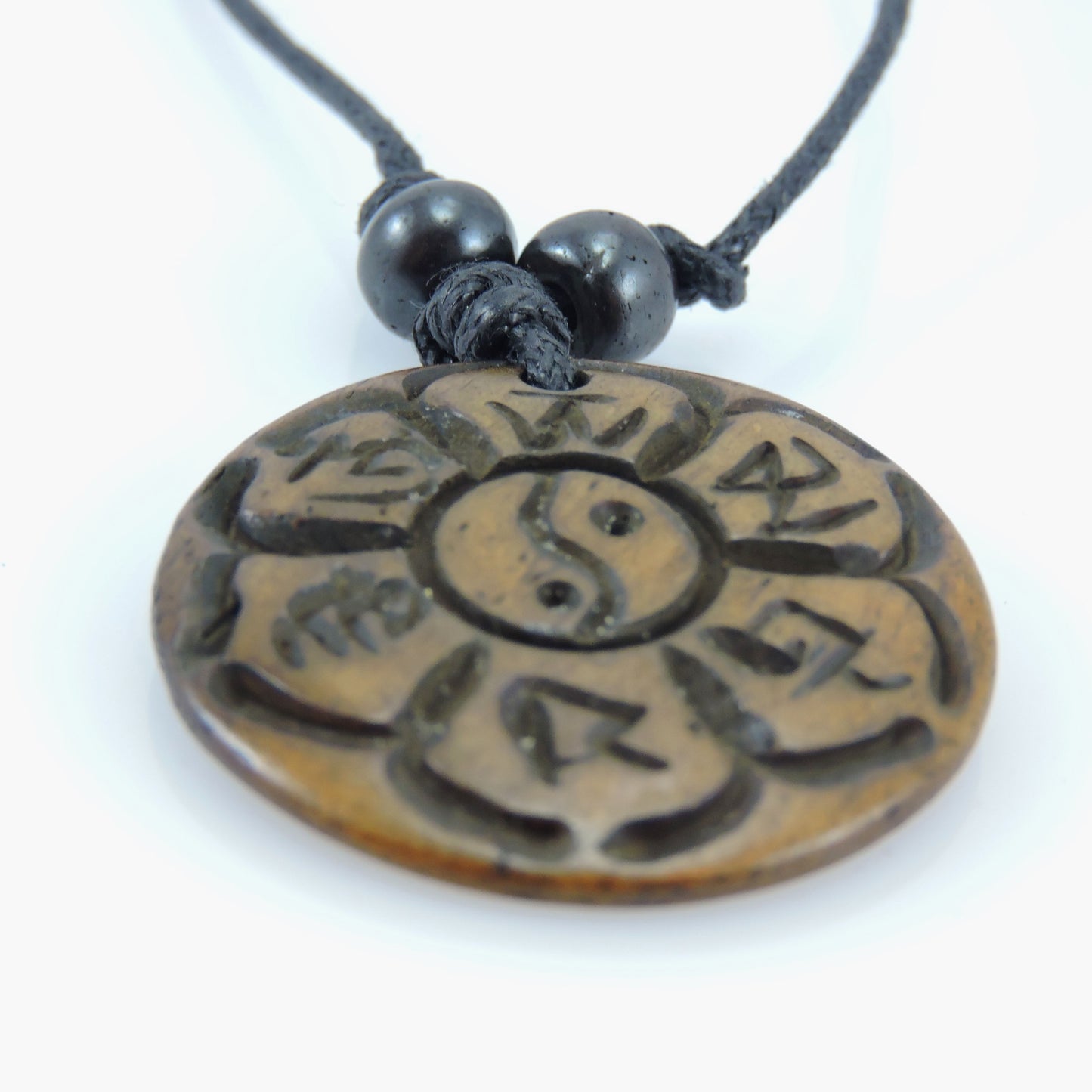 Buddha Eyes Om Mani Padme Hum Yak Bone Pendant
