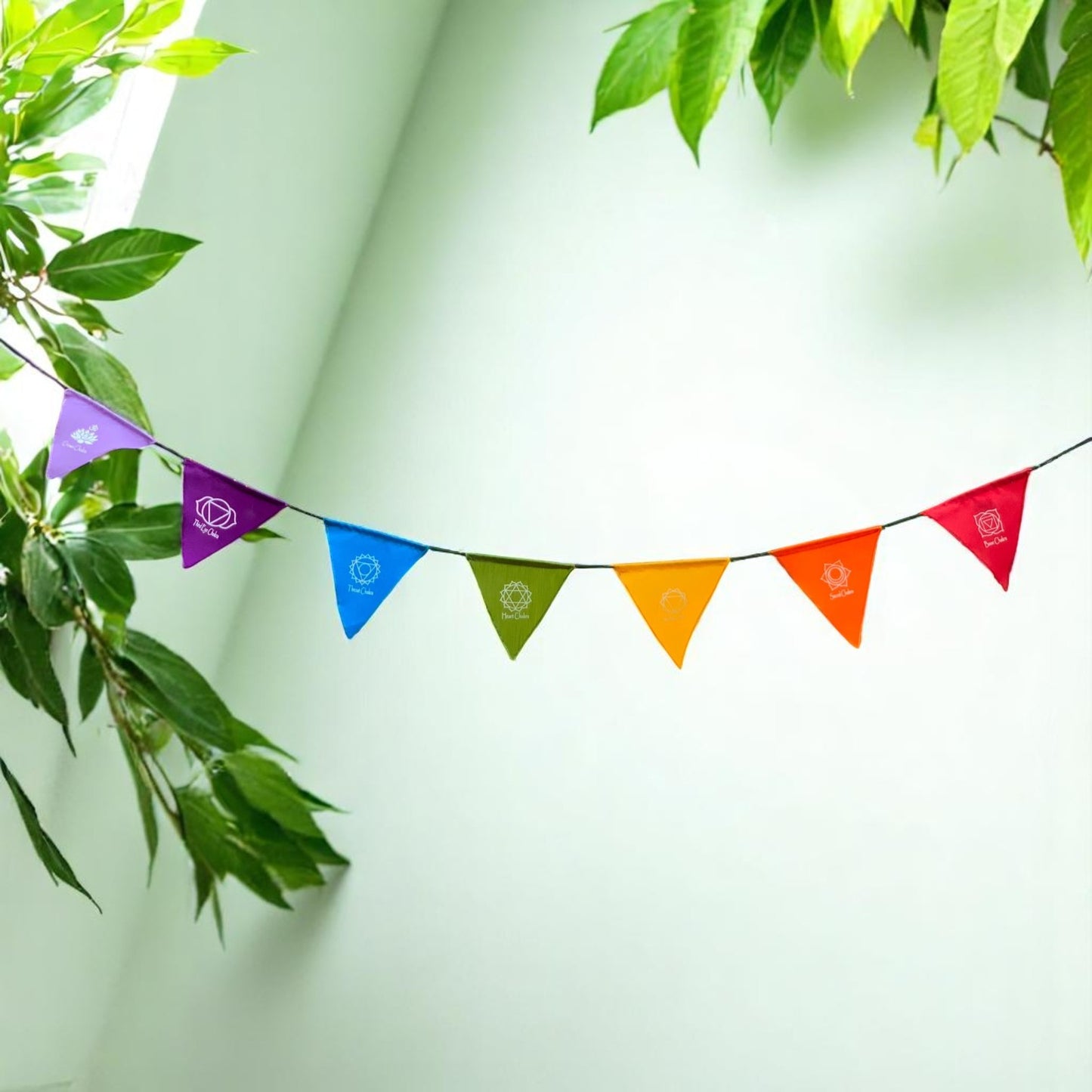 Handmade Triangle Seven Chakra Prayer Flags Heart Chakra, Root Chakra