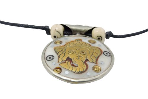 Double Sided Hand Crafted Yak Bone Compassion and Lord Ganesh Pendant