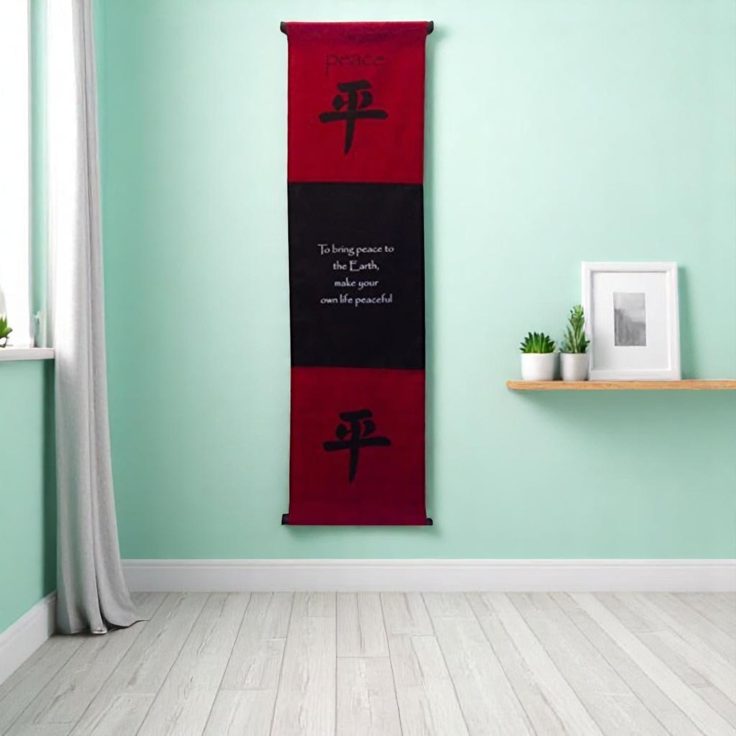Large Cotton Peace Inspirational Yoga Banner Scroll Style (Burgundy)