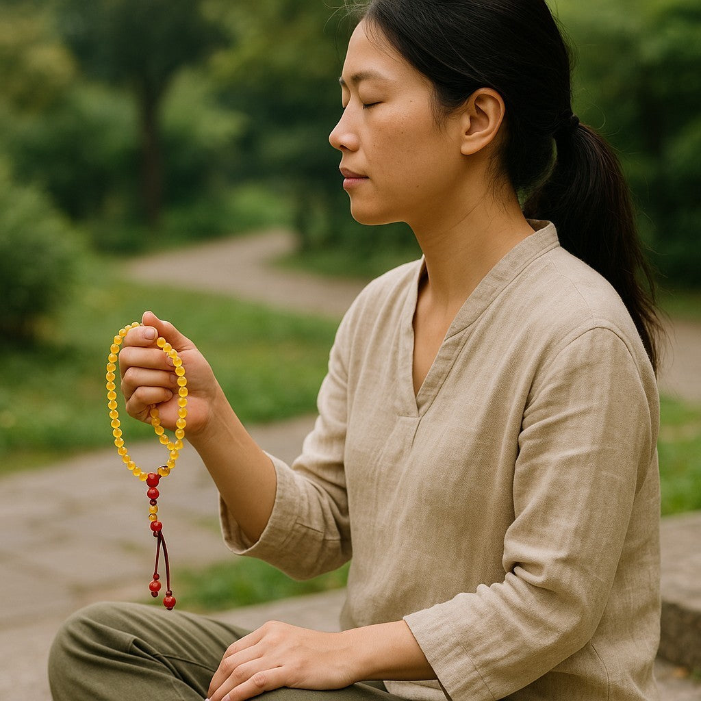 Citrine and Coral Sunrise 108 Bead Tibetan Mala with for Meditation