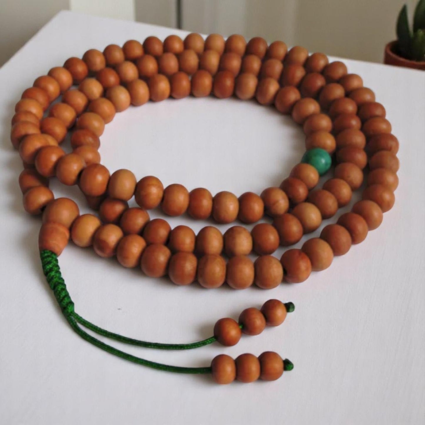 Wood Bead Tibetan Mala - 108 Beads with One Turquoise Spacer