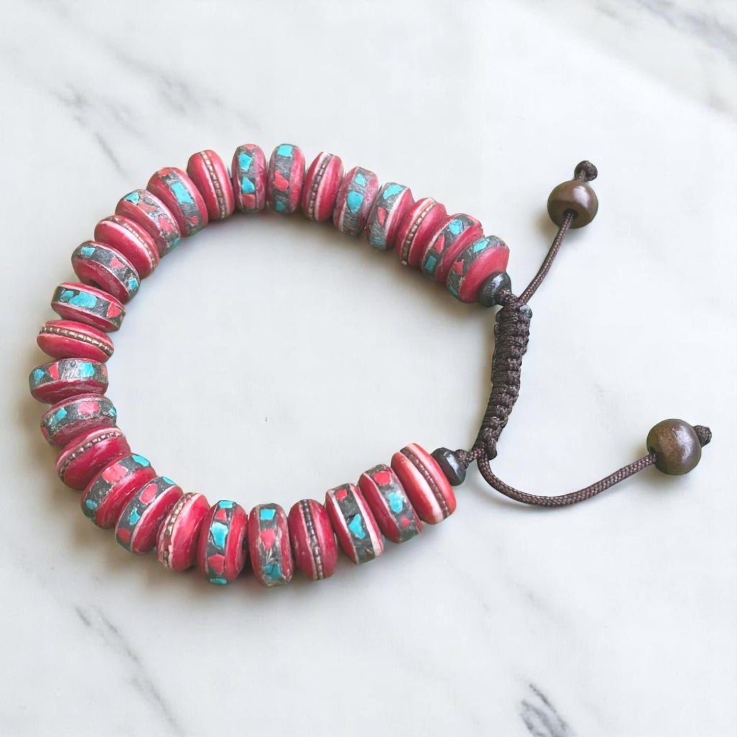Embedded Yak Bone Tibetan Medicine Healing Wrist Mala/Yoga Bracelet for Meditation