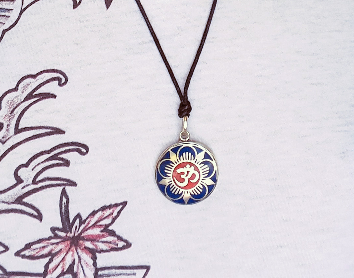 Handmade Tibetan Turquoise, Coral, Lapis Om Pendant from Nepal (Flower Om)
