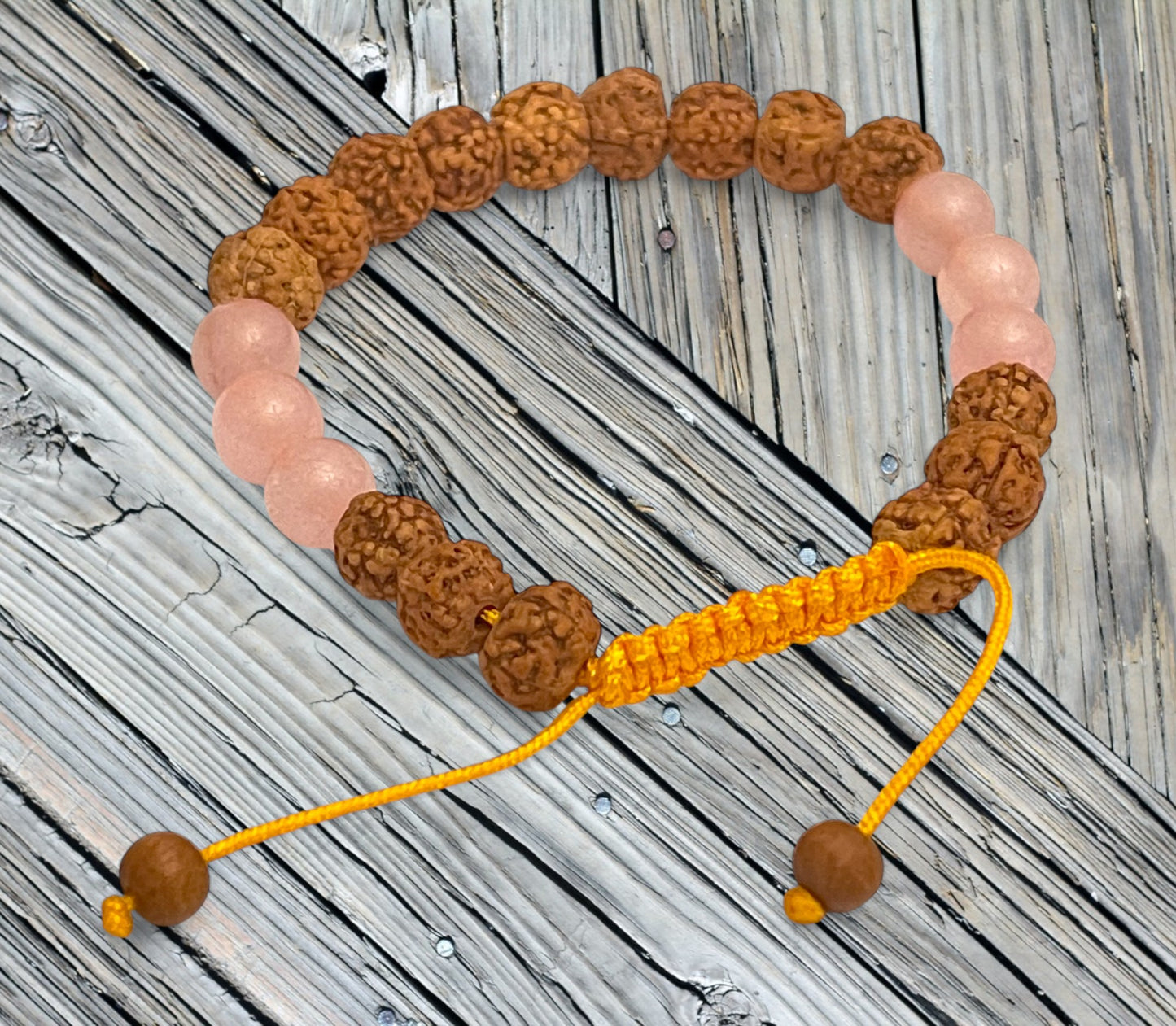 Tibetan Mala Rudraksha Rose Quartz Wrist Mala Yoga Bracelet for Meditation