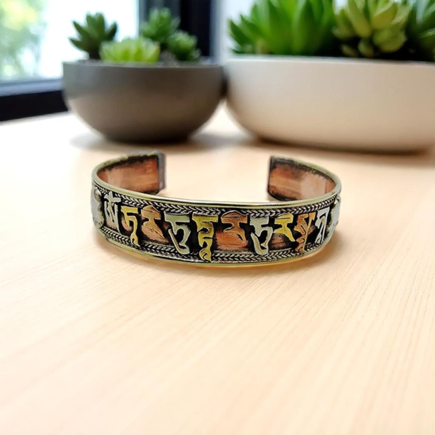 Handmade Tibetan Three Metal Healing Mantra Yoga Bracelet (Green Tara Mantra)