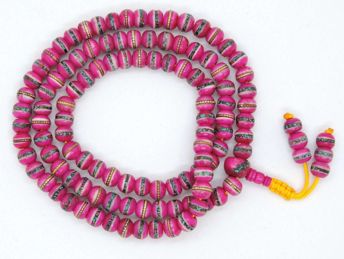 Tibetan Himalayan Yak Bone 108 Beads Embedded Necklace for Meditation (Pink)