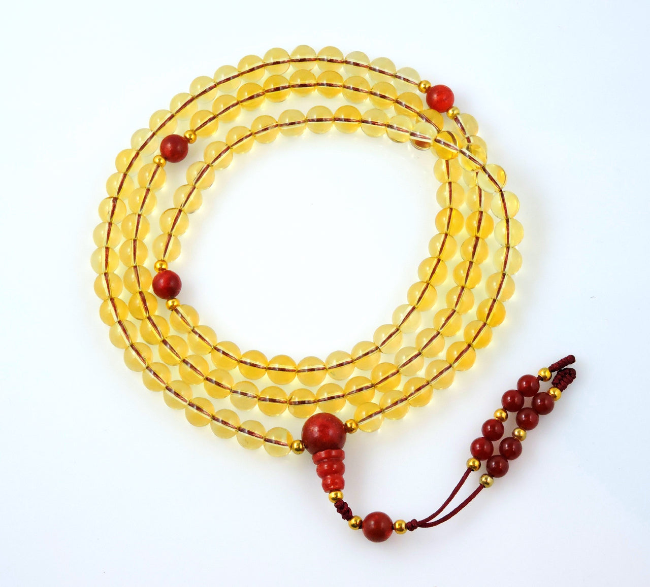 Citrine and Coral Sunrise 108 Bead Tibetan Mala with for Meditation