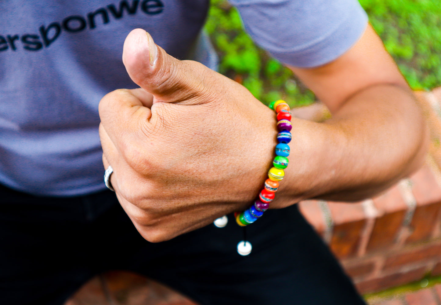 Healing Tibetan Wrist Mala Yoga Bracelet - Rainbow Seven Chakra color bone bracelet