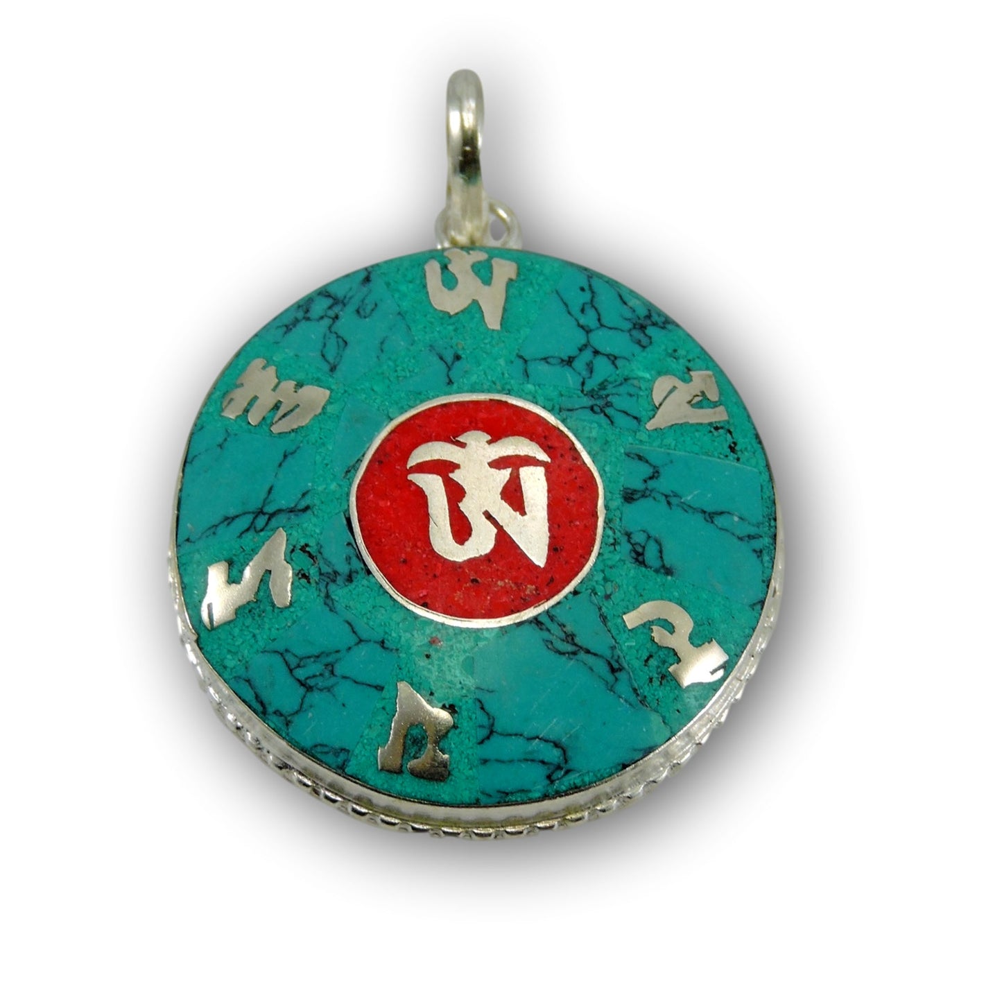 Hand Crafted Turqouise Coral Om Pendant From Nepal