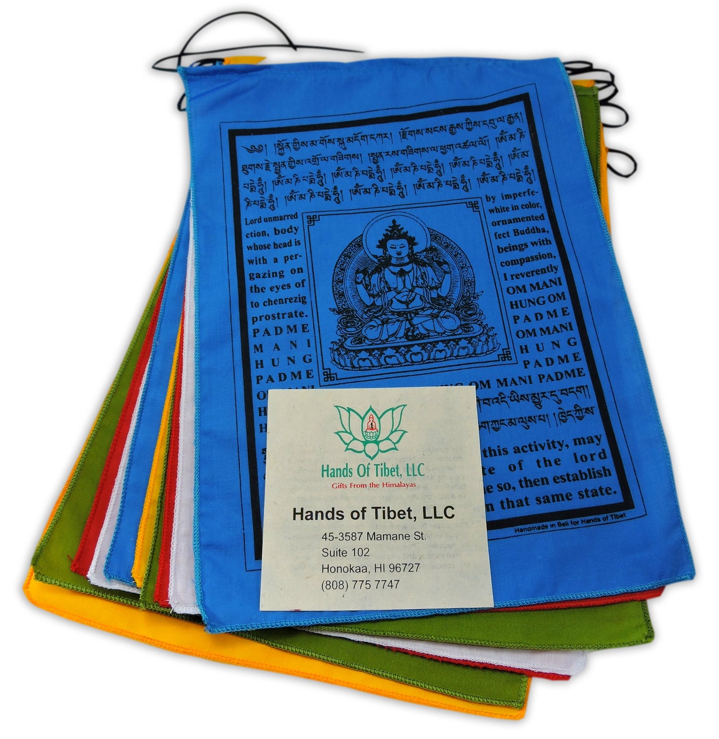 Handmade Buddha of Compassion Prayer flags with English Translation (9x12)