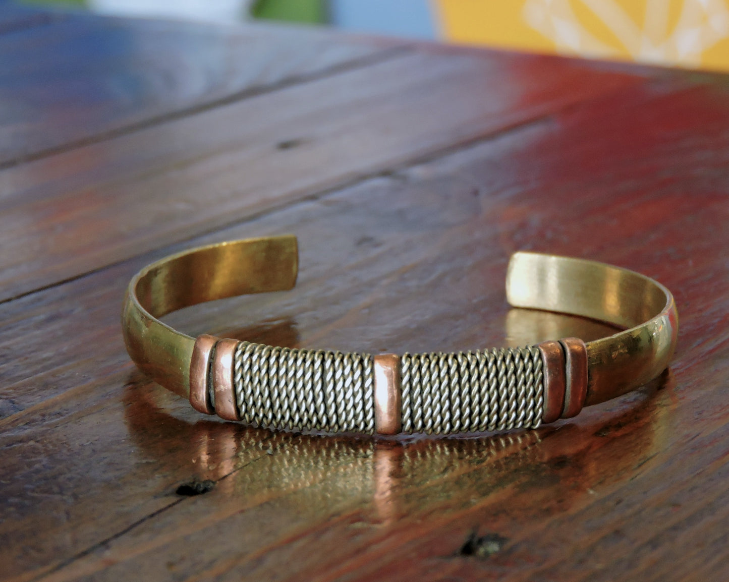 Handmade Tibetan Three Metal Medicine Healing Bracelet from Nepal Adjustable