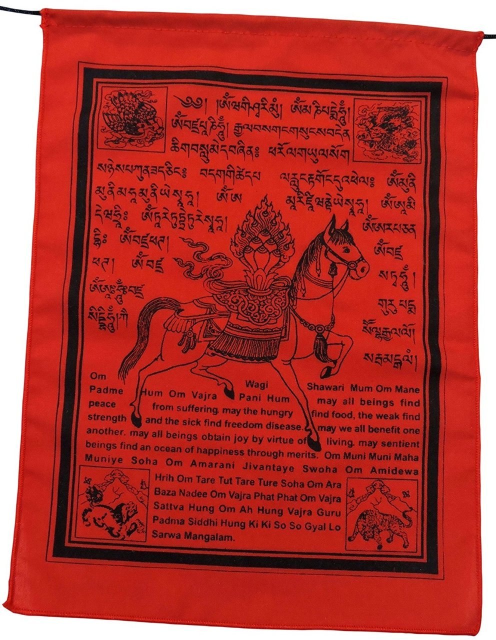 Handmade Tibetan Wind Horse Prayer Flags with English Translation - 9X12