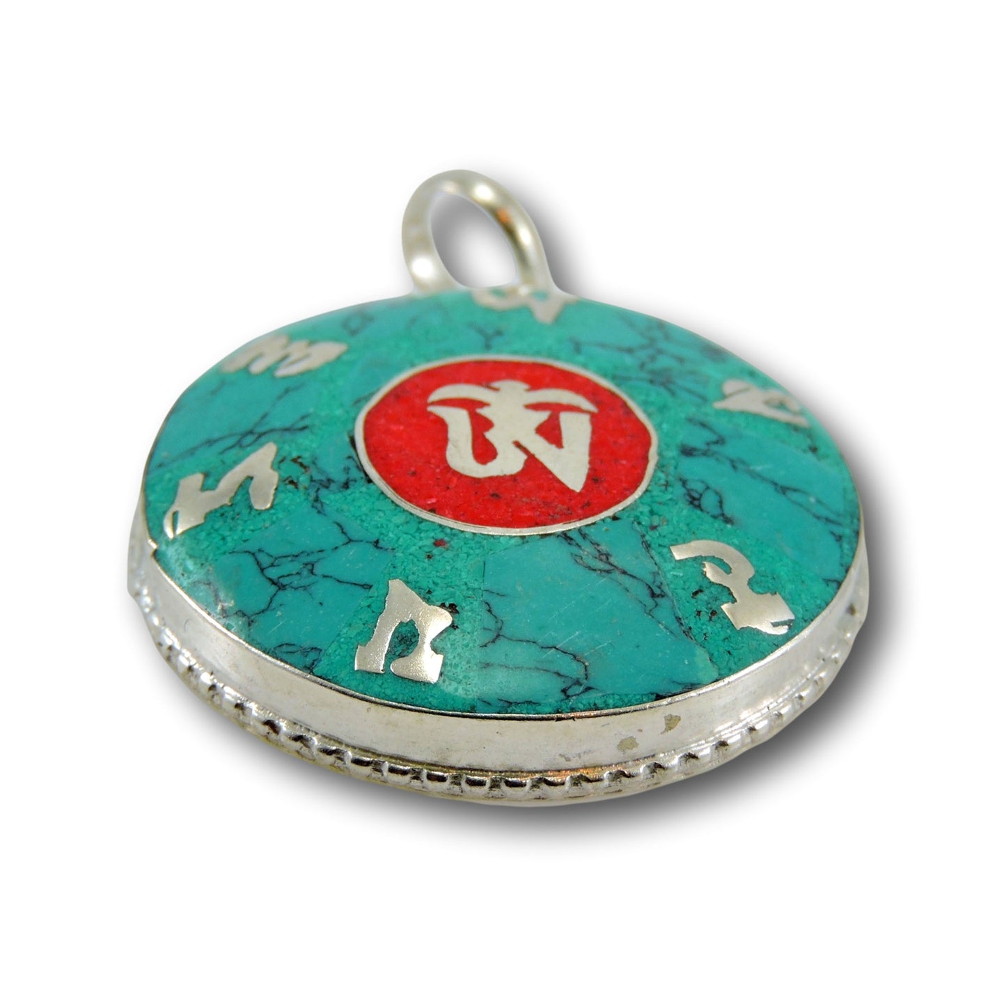 Hand Crafted Turqouise Coral Om Pendant From Nepal