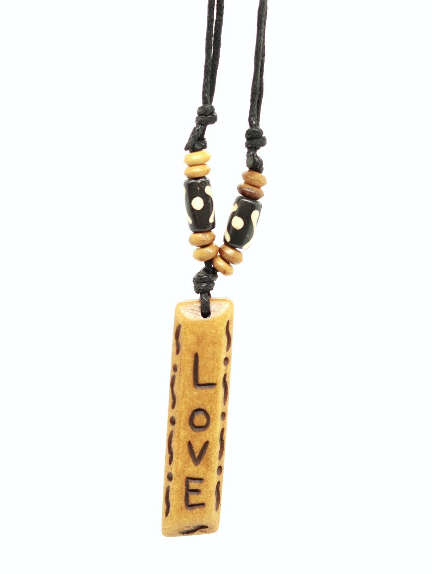 Handmade Love Message Bone Pendant For Men Or Women Boho Necklace