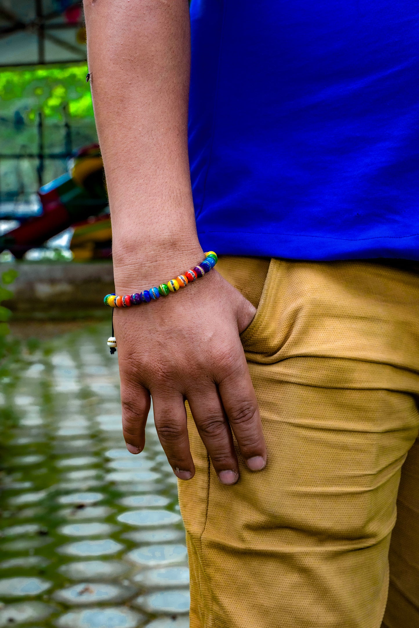 Healing Tibetan Wrist Mala Yoga Bracelet - Rainbow Seven Chakra color bone bracelet