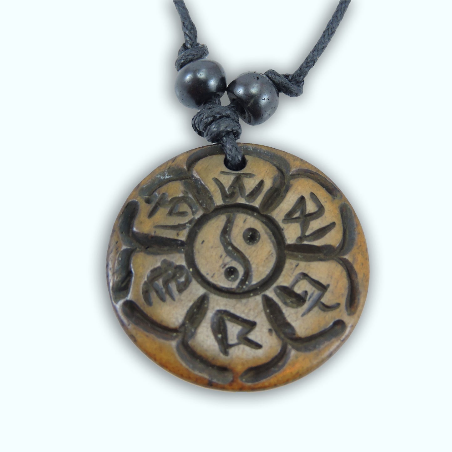 Buddha Eyes Om Mani Padme Hum Yak Bone Pendant
