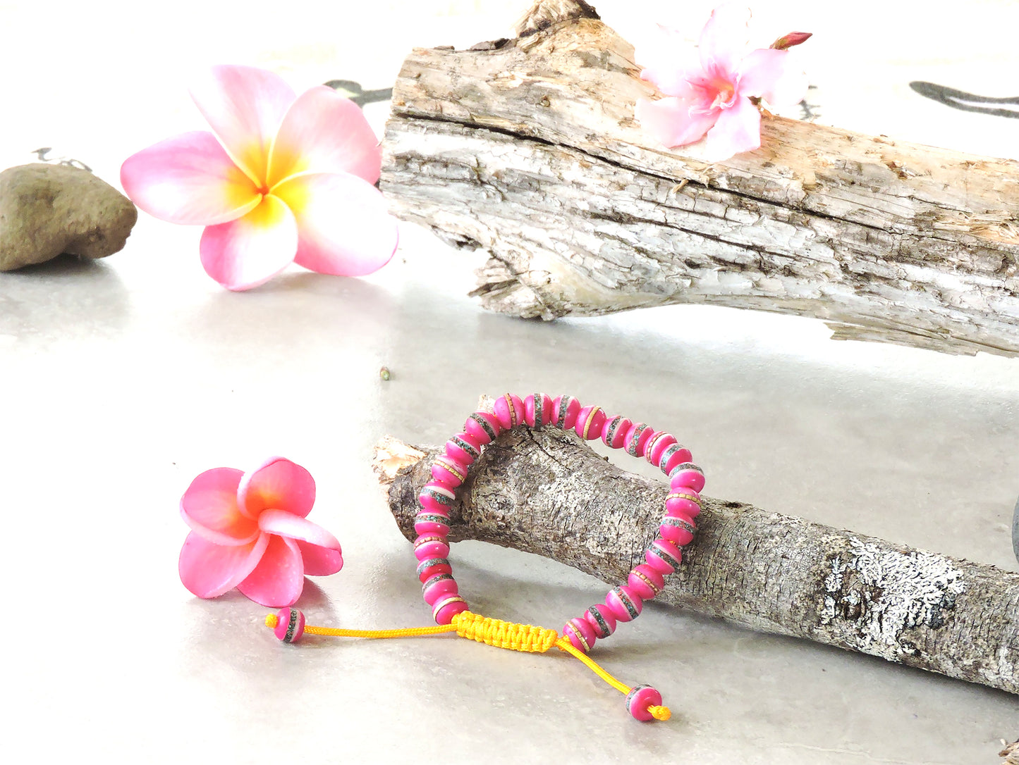 Embedded Medicine Bracelet Yoga Healing Beads Adjustable Wrist Mala Fuchsia Pink