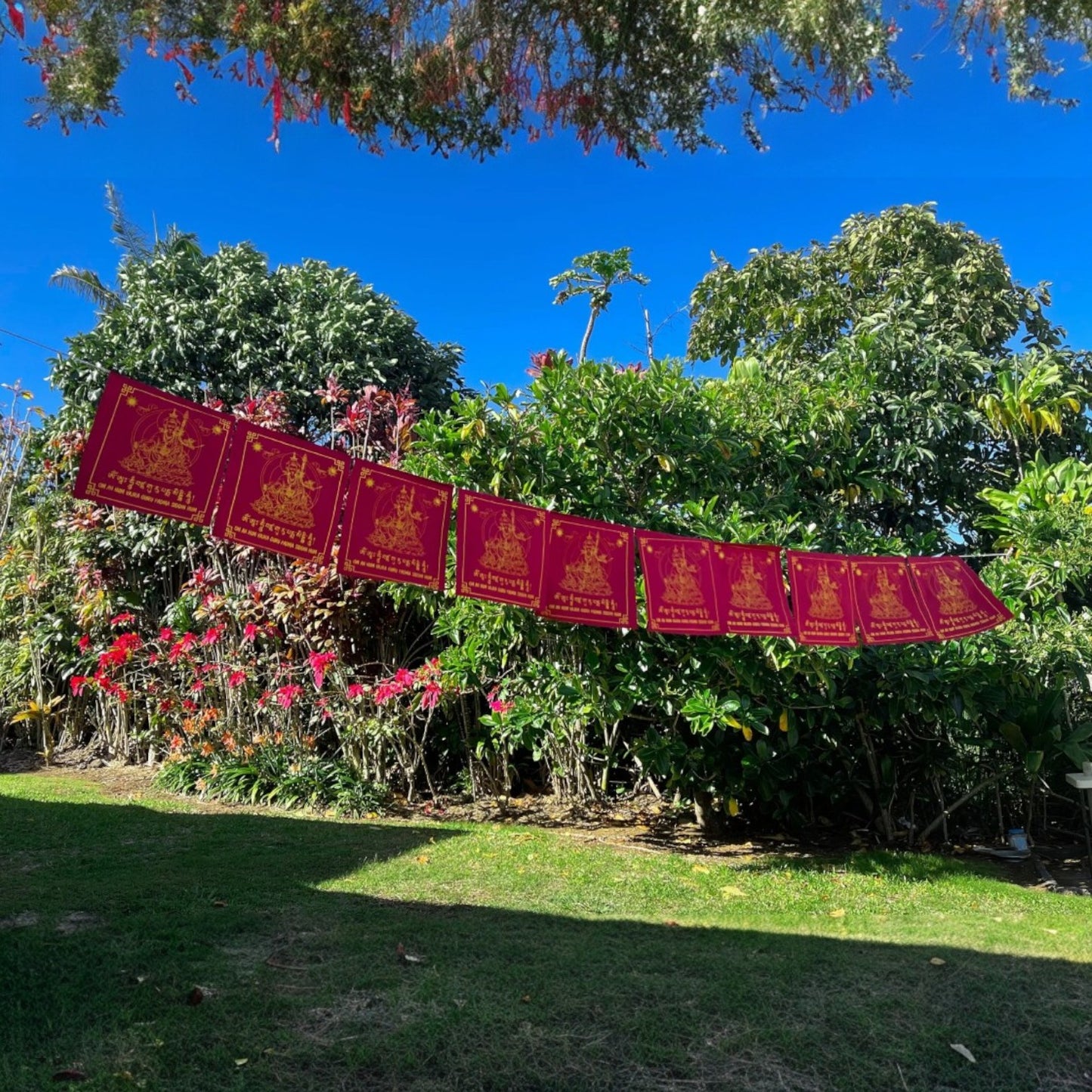 Large Handmade Guru Rinpoche Prayer Flags Solid Red Color