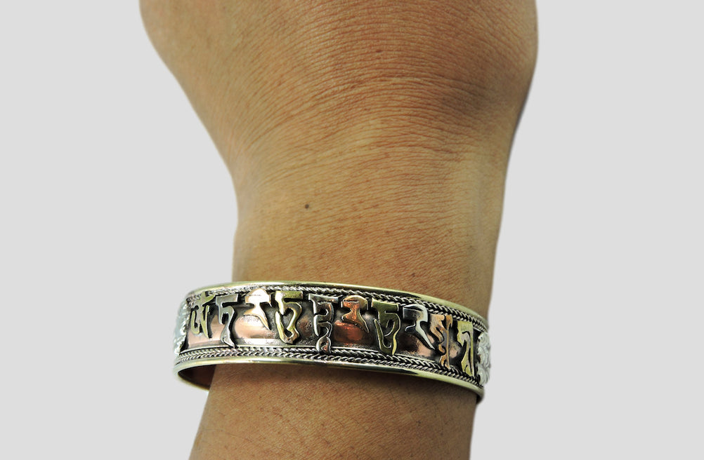 Handmade Tibetan Three Metal Healing Mantra Yoga Bracelet (Green Tara Mantra)