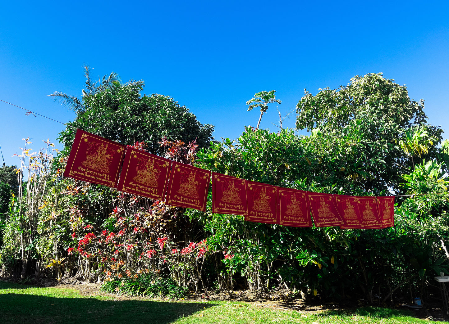 Large Handmade Guru Rinpoche Prayer Flags Solid Red Color