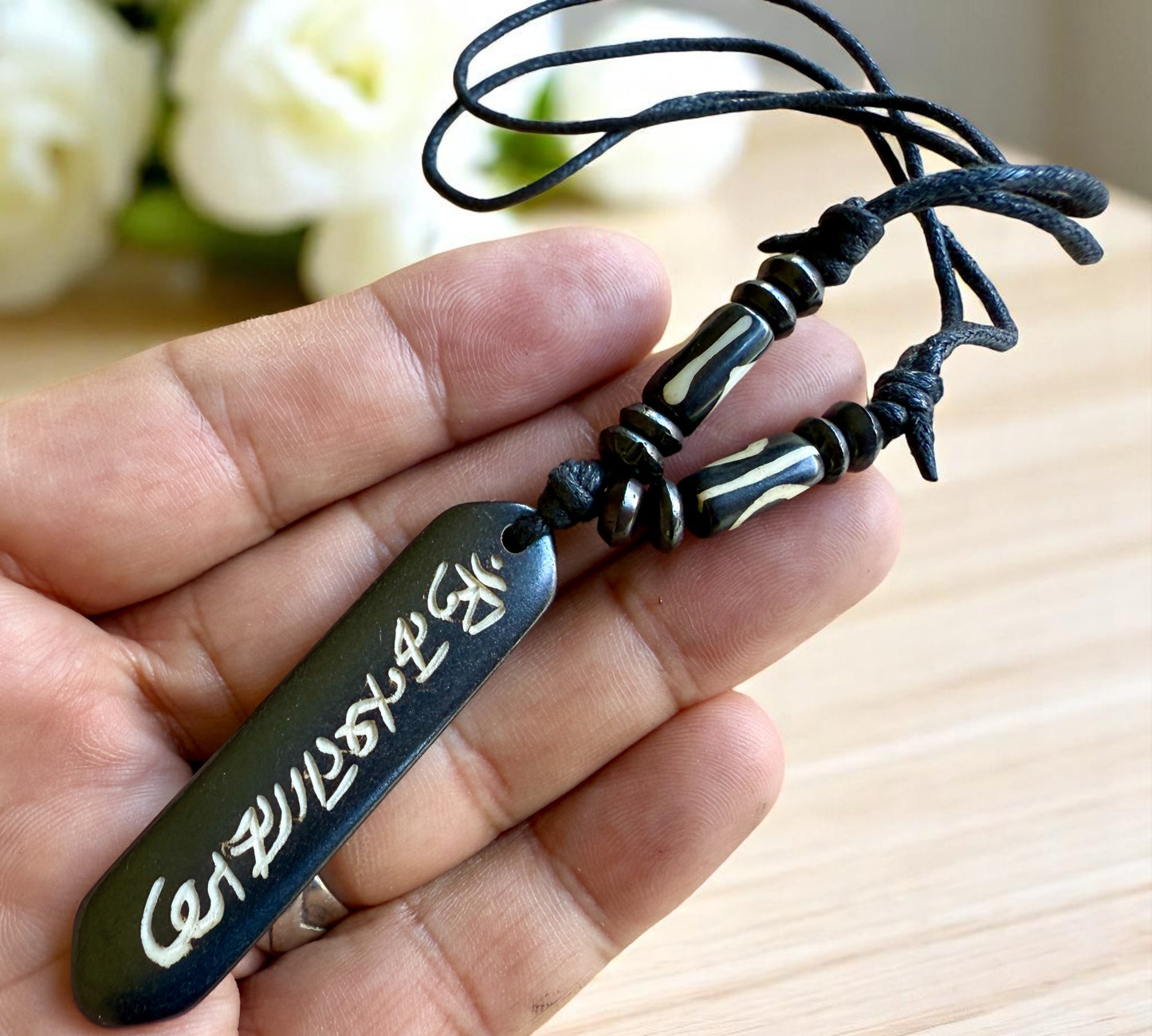 Om Mani Padme Hum Yak Bone Pendant From Nepal