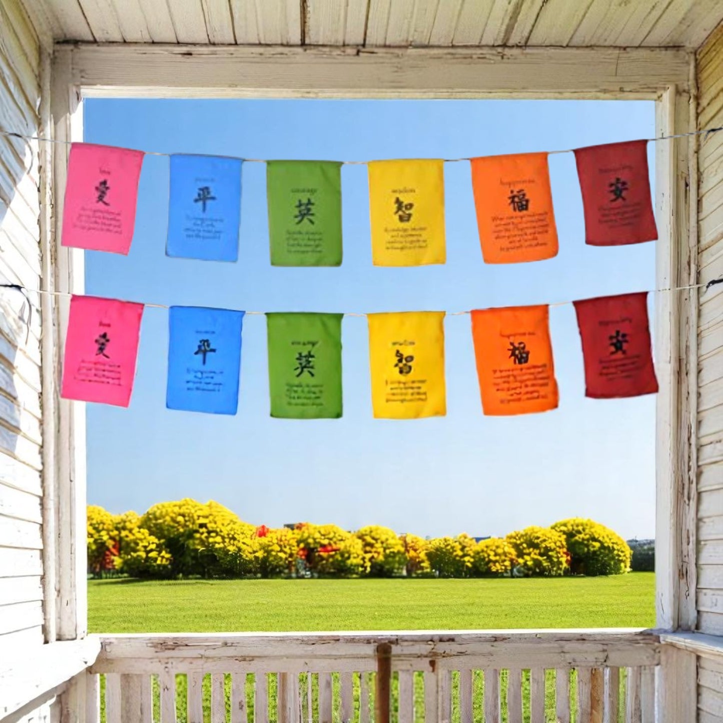 Tibetan Affirmation prayer flags-Peace, Happiness, Courage, Love, Tranquility,