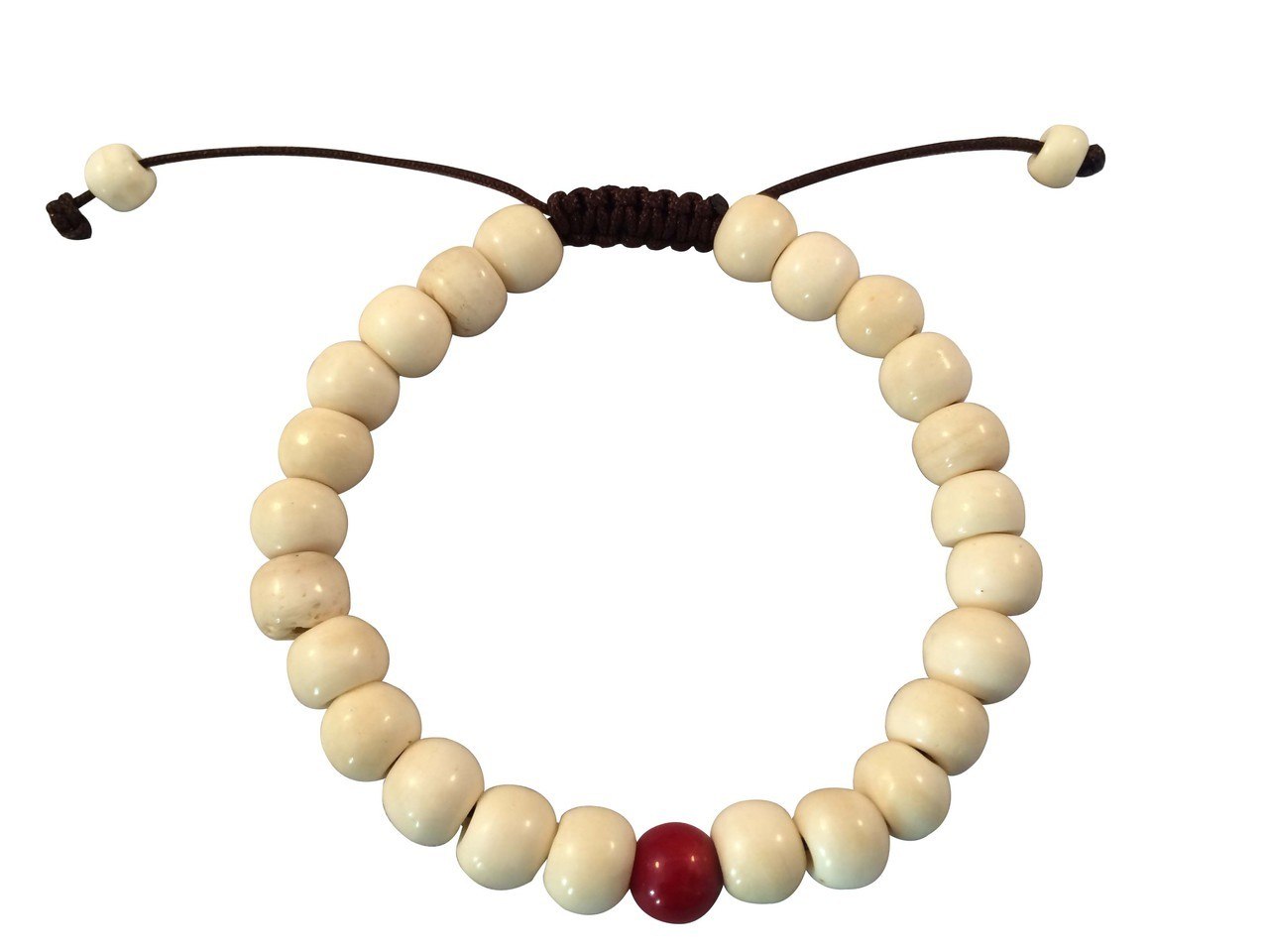 Yak Bone Wrist Mala Bracelet with Coral Spacer