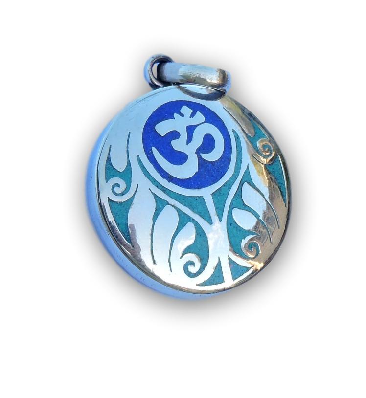 Handmade Tibetan Turquoise, Coral, Lapis Om Pendant from Nepal (Sanskrit Om)