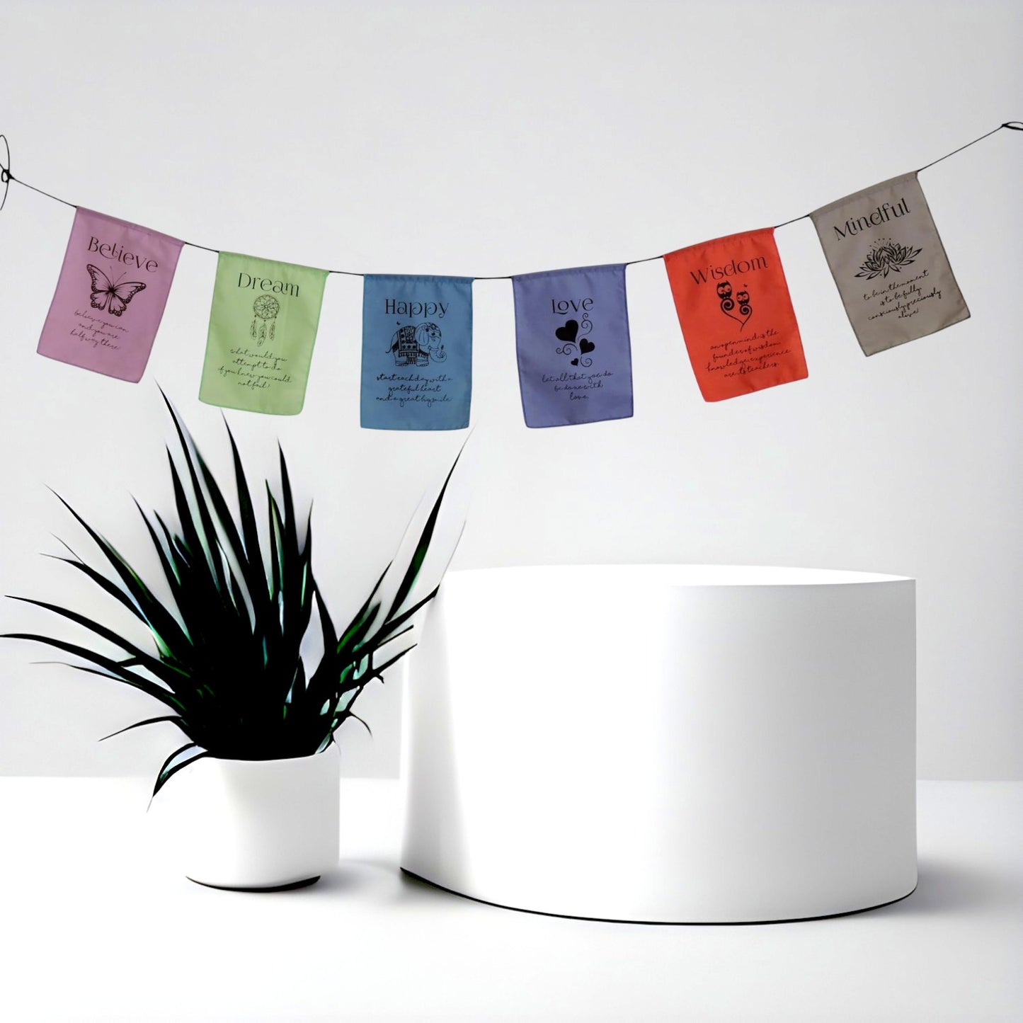 Handmade Believe, Dream, Happy, Love, Wisdom, Mindful Affirmation Prayer Flags