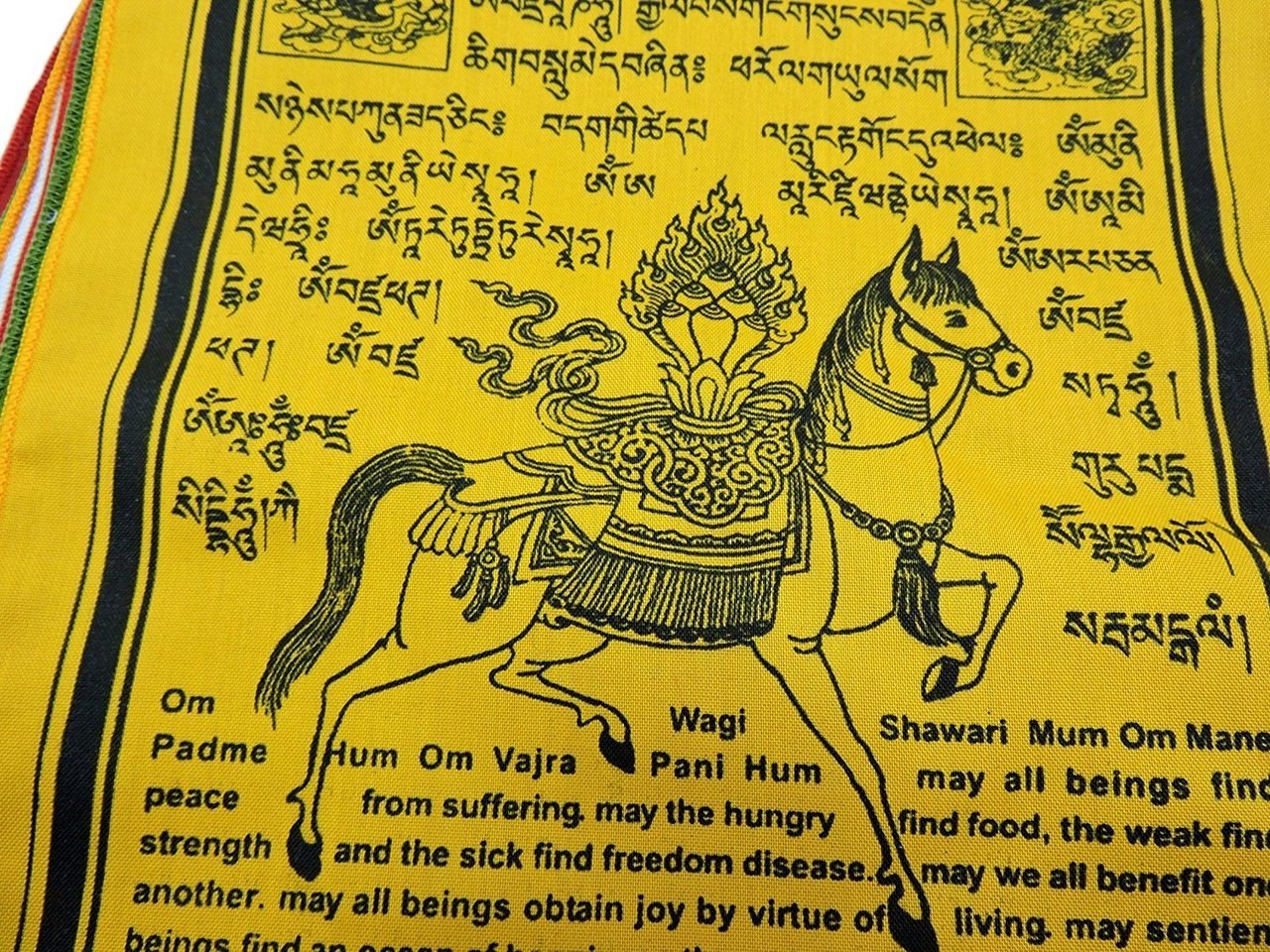 Handmade Tibetan Wind Horse Prayer Flags with English Translation - 9X12