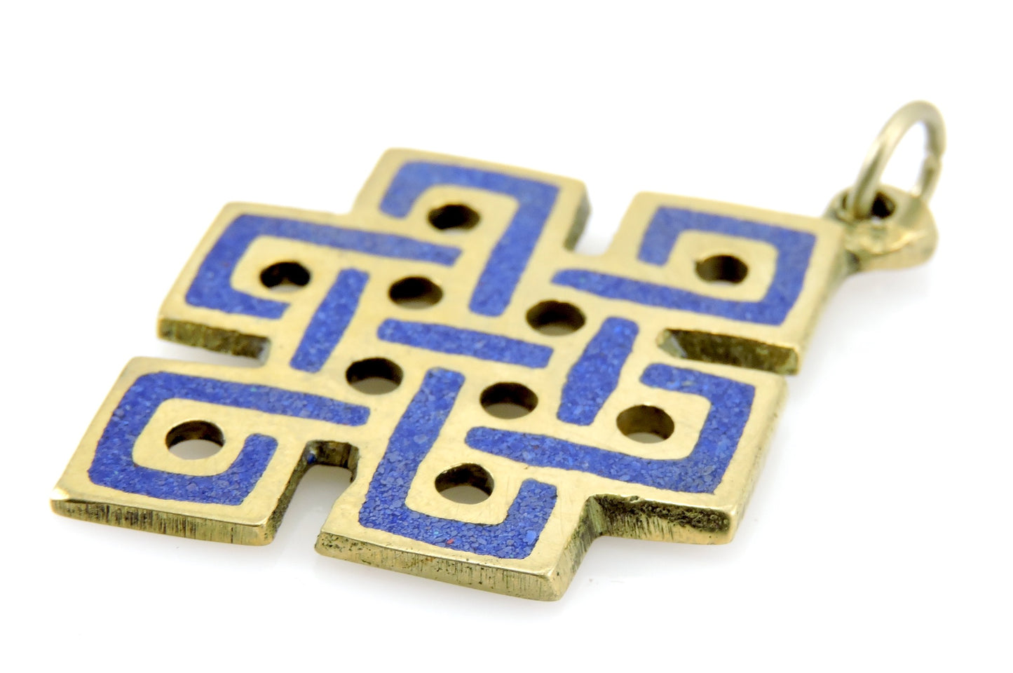 Hand Crafted Eternal Knot Lapis and Brass Pendant